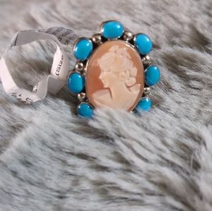 Elegant Cameo Ring with Turquoise Accents